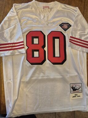 Mitchell & Ness White Red Jerry Rice 80 Throwback Football Jersey
